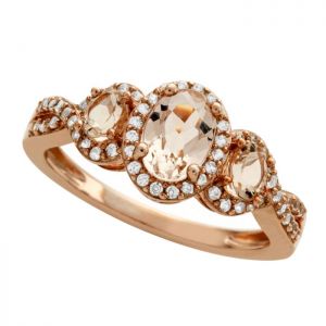 10K Rose Gold Morganite and 1/4 CT. T.W. 3-Stone Ring