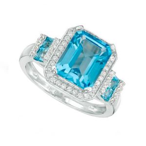 Sterling Silver Blue Topaz and Lab-Created White Sapphire Frame Ring  