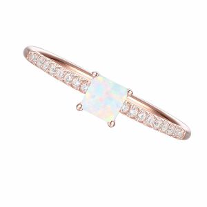 14K Rose Gold over Sterling Silver Lab Created Opal and Diamond Ring