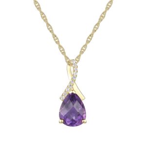 14K Over Sterling Silver Amethyst  and Created White Sapphire Pendant w/ 18" Chain 9x7 Stone