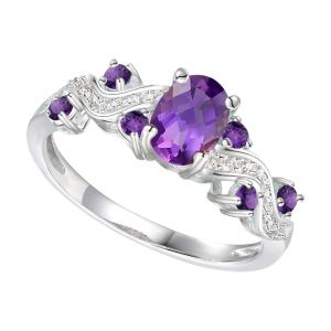 Sterling Silver Oval Amethyst and Lab-Created White Sapphire Twist Ring 