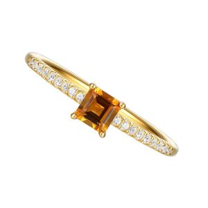 Sterling Silver Emeral Cut Citrine and Diamond Ring