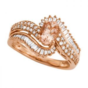 10K Rose Gold Morganite and 1/2 CT. T.W Diamond Bypass Ring