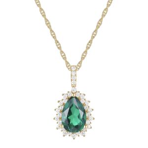14K Gold over Sterling Silver Lab Created Emerald and Created White Sapphire Pendant
