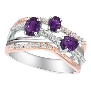 Sterling Silver Amethyst and Lab-Created White Sapphire Multi-Row Orbit Ring