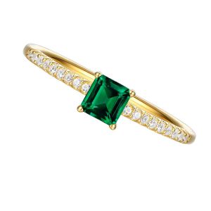 Sterling Silver Emeral Cut Lab-Created Emerald and Diamond Ring