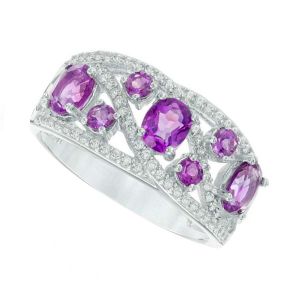 Sterling Silver Oval Amethyst and Lab-Created White Sapphire Ring