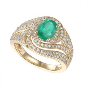 14K Gold Emerald  and 3/4 CT. T.W. Diamond Statement Ring  
