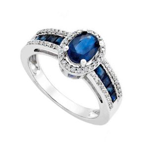 14K White Gold Sapphire and 1/4 CT. T.W. Diamond Ring 