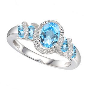 Sterling Silver Blue Topaz & Lab-Created White Sapphire Oval Ring