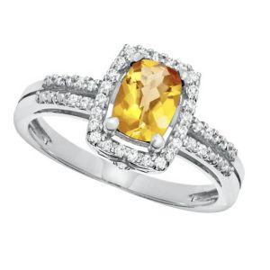 Sterling Silver Cushion Cut Citrine and White Topaz Frame Ring  