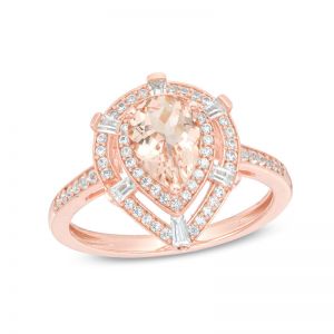 10K Rose Gold Morganite and 1/3 CT. T.W. Diamond Double Frame Ring