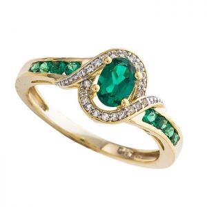 14K Yellow Gold Emerald and Diamond Accent Ring