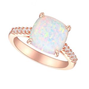 14K Rose Gold over Sterling Silver Lab Created Opal and Lab Created Sapphire Cushion Solitaire Ring