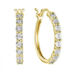 14K Yellow Gold over Sterling Silver 1/10 CT. T.W. Diamond Hoop Earrings 