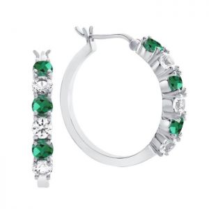 Sterling Silver  Lab-Created Emerald & Lab-Created White Sapphire Hoop Earrings