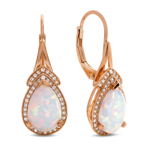 10K Rose Gold Lab-Created Opal and 1/4 CT. T.W. Drop Earrings