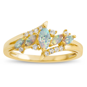 14K Gold over Sterling Silver Lab-Created Opal and Lab-Created Sapphire Ring