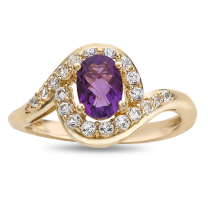 14K Yellow Gold Over Silver Amethyst and Lab-Created White Sapphire Ring