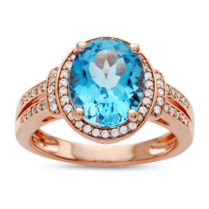14K Rose Gold Over Sterling Silver Blue Topaz and Lab-Created Sapphire Ring