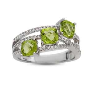 Sterling Silver Peridot and Lab-Created White Sapphire 3-Stone Ring