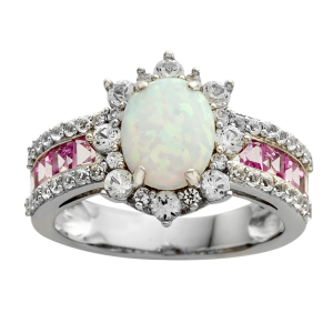 Sterling Silver Lab-Created Opal and Lab-Created Pink & White Sapphire  Ring