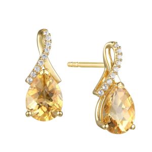 14K Yellow Gold over Sterling silver Citrine and Created White Sapphire Pear Drop Earring