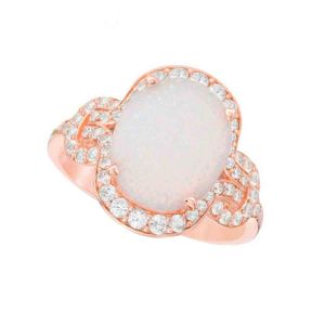 10K Rose Gold oval Lab-Created Opal and 3/8 CT. T.W. Diamond Frame Ring 