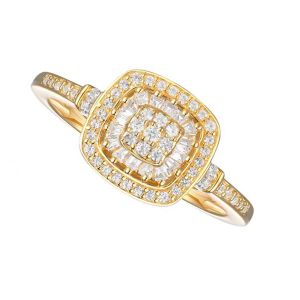14K Yellow Gold over Sterling Silver Round and Baguette Cushion Shape 1/4 CTTW Diamond Halo Ring 