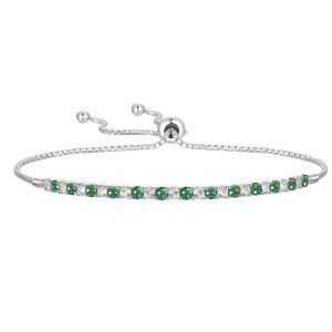 Lab Created Green Emerald Sterling Silver Bolo Bracelet