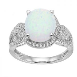 Sterling Silver Lab-Created Opal and Lab-Created White Sapphire Cocktail Ring