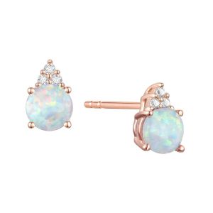 14K Gold Opal and Diamonds Stud Earrings , (Your choice: Pink, White or Yellow Gold)