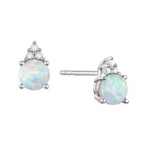 14K Gold Opal and Diamonds Stud Earrings , (Your choice: White, Pink, or Yellow Gold)