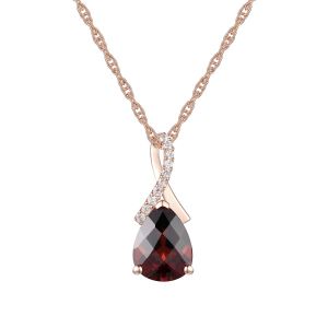 14K Pink Gold over Sterling Silver Garnet and Created White Sapphire Pendant