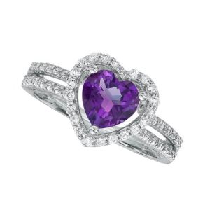 Sterling Silver Amethyst and Lab-Created White Sapphire Heart Frame Ring