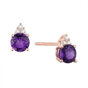 14K Gold Amethyst and Diamond Stud Earrings (Your Choice: Yellow, White, or Rose Gold)