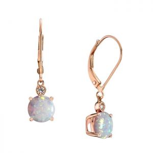 14k Rose Gold over Sterling Silver Lab-Created Opal and Lab-Created White Sapphire Drop Earrings
