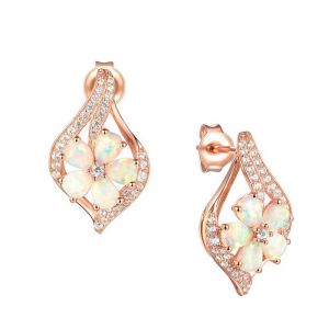 14K Rose Gold Over Sterling Silver Lab-Created Opal and Lab-Created Sapphire Flower Earrings