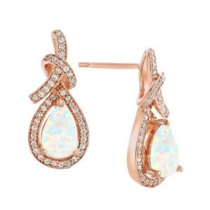 Sterling Silver Lab Created Opal and Lab Created White Sapphire Pear Drop Earring