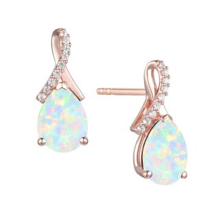 14K Rose Gold over Sterling silver Opal and Created White Sapphire Pear Drop Earring