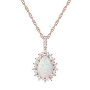 Tirafina 14K Rose Gold over Sterling Silver Opal and Created White Sapphire Pendant