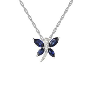Sterling Silver Created Sapphire and Created White Sapphire Dragonfly Pendant