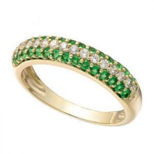 14K Yellow Gold Emerald and 1/4 CT. T.W. Diamond Band Ring 
