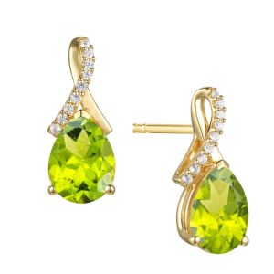 14K Yellow Gold over Sterling Silver Peridot and Created White Sapphire Pear Drop Earring