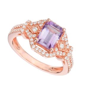 14K Rose Gold over Sterling Silver Amethyst and Lab-Created White Sapphire Ring
