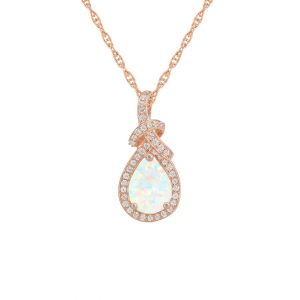 14K Rose Gold over Sterling Silver Lab Created Opal and Lab Created White Sapphire Pear Drop Pendant with 18" Chain 