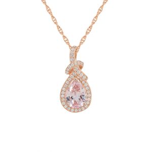 14K Rose Gold over Sterling Silver Lab Created Pink Champagne and Lab Created White Sapphire Pear Drop Pendant with 18" Chain