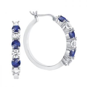 Sterling Silver Lab-Created Blue & White Sapphire Hoop Earrings