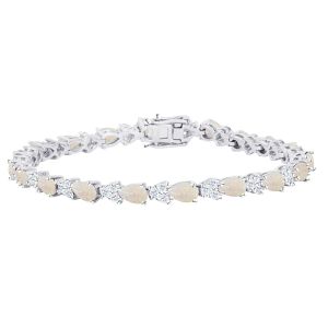 Sterling Silver Lab-Created Opal and Lab-Created White Sapphire Tennis Bracelet 7"