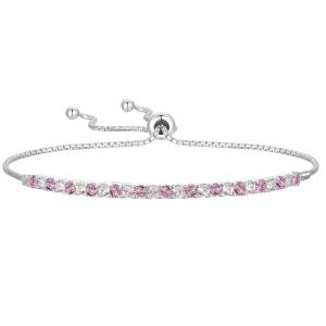 Sterling Silver Lab Created Pink and White Sapphire Bolo Bracelet